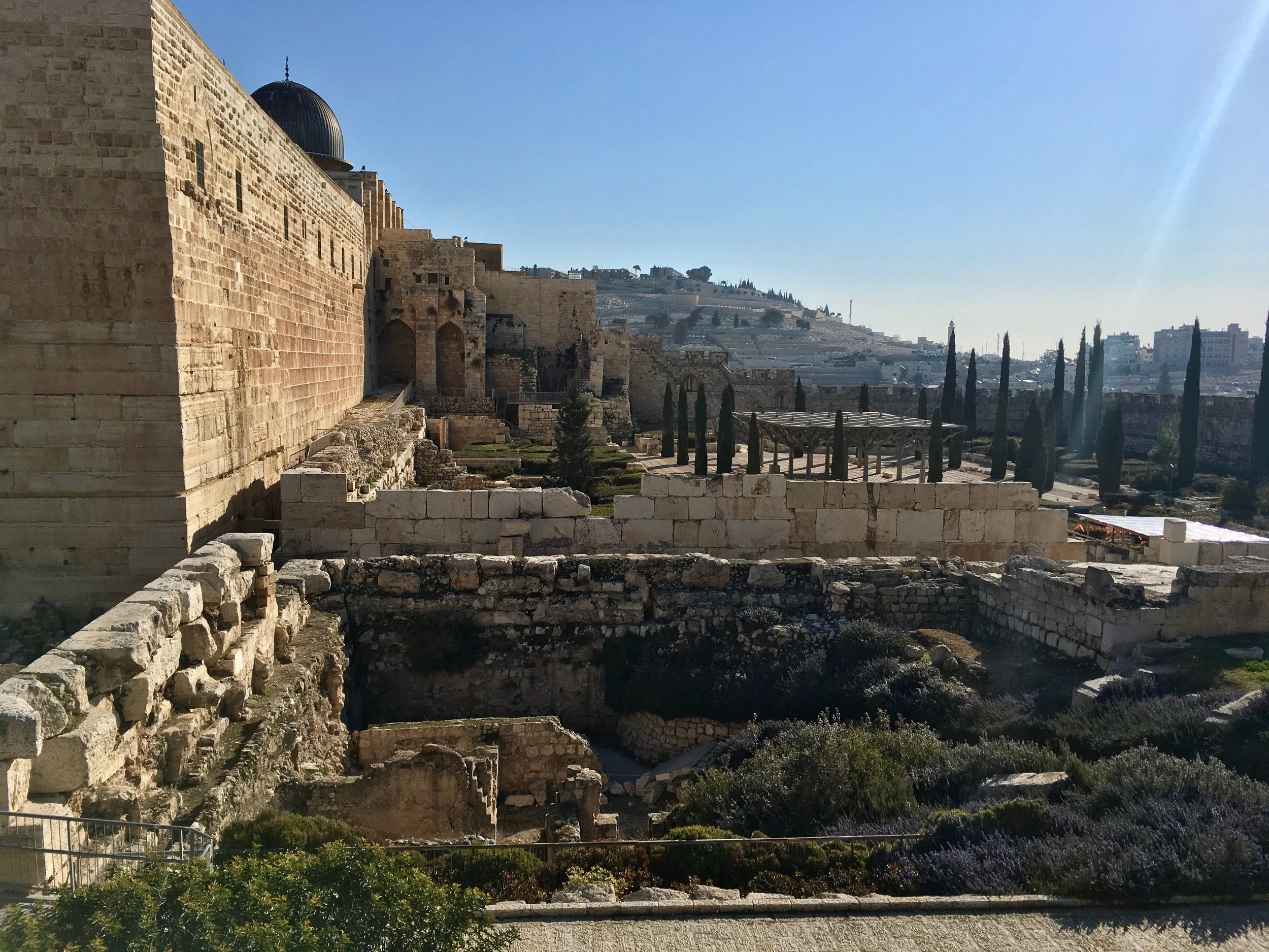 The ruins of the old city of Jerusalem, with the Western Wall visible.